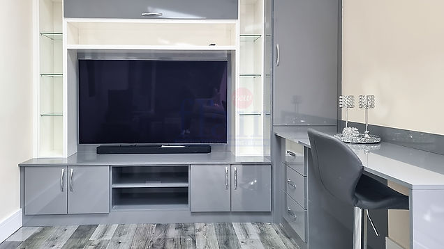 Amazing Bespoke Grey & White TV Unit with a Matching Desk